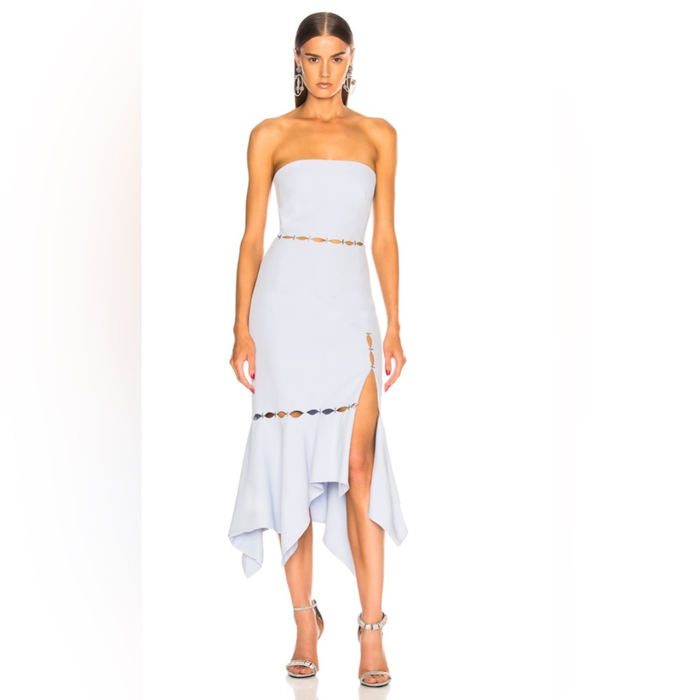 NWOT Jonathan Simkhai Stapled Strapless Side Slit Midi Dress in Arctic Blue